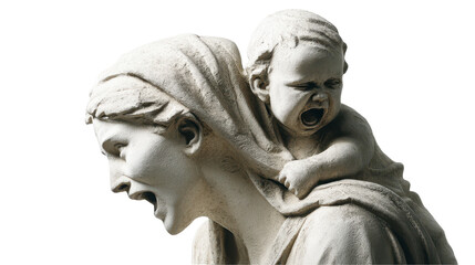 Emotional sculpture of a mother and child. transparent background