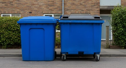 Blue Trash Bins Near Building