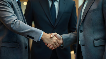 Obraz premium Business professionals shaking hands symbolizing agreement partnership and corporate success
