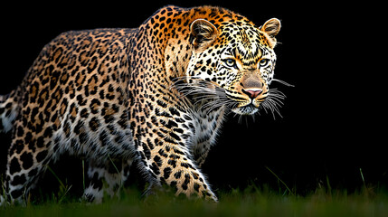 Obraz premium Powerful Leopard Walking In Grassy Area