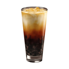 Iced Brown Sugar Boba Milk Tea with Cream Layer in Tall Glass