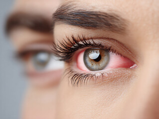 Obraz premium person with one red eye wearing glasses