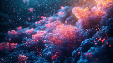 Abstract colorful swirling cloud formations in vibrant hues.