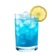 Refreshing blue drink garnished with lemon slice.
