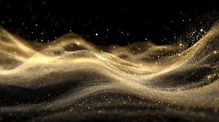 Golden dust swirls magically in the air against a black background, creating a festive and enchanting atmosphere