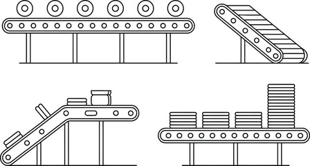 Outlined conveyor belt systems for factory production and industrial manufacturing processes