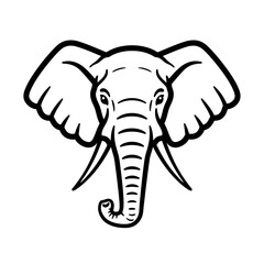 Elephant Head Vector Illustration, Black and White Outline