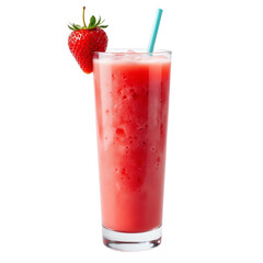 Refreshing strawberry smoothie in tall glass.
