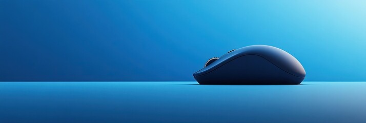 Modern wireless computer mouse on a simple blue background