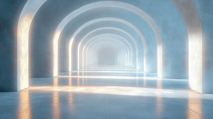 Obraz premium Endless Arched Tunnel with Perspective Light Effects and Geometric Reflections
