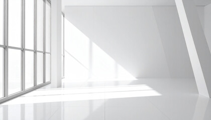 Fototapeta premium Futuristic minimal architecture interior, empty white room with large floor-to-ceiling window