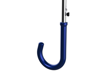blue Curved J-Shaped Handle of an Umbrella, Close-up of an Ergonomic Hooked Handle of a Rain, Detail of an Handle and Part of Its Telescopic Shaft, J-Handle for a Walking Stick on a PNG Transparent