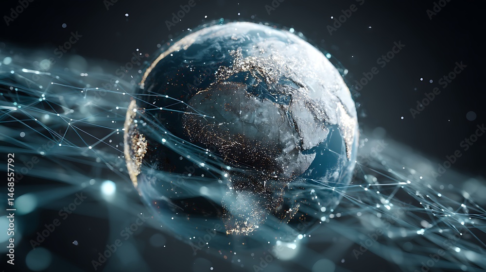 Aufkleber high, quality globe surrounded by digital network elements