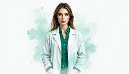 Female scientist in lab coat and tie conducting research in a modern laboratory setting