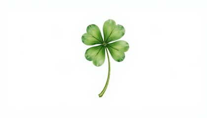 Closeup of a vibrant fourleaf clover on pristine white background, symbol of luck and fortune