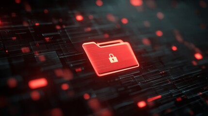 Data protection technology concept with glowing red padlock on folder