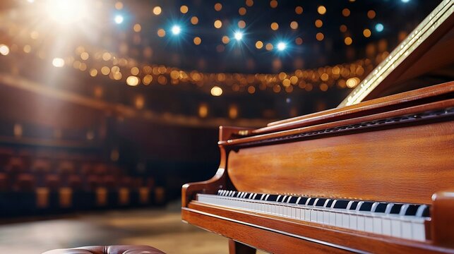 Luxurious grand piano pristine concert hall spotlight shining cinematic elegance