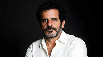 Fototapeta premium Close Up Portrait Of A Man In White Shirt On Black Background