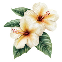 Elegant cream hibiscus blossoms tropical flowers botanical art