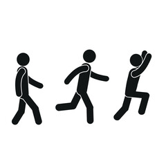 a set of people in different poses, a man walking, running, jumping, pictogram, stick, isolated man on a white background, flat vector illustration