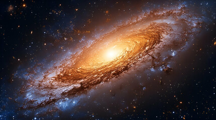 Fototapeta premium Cosmic spiral galaxy with vibrant hues in deep space.