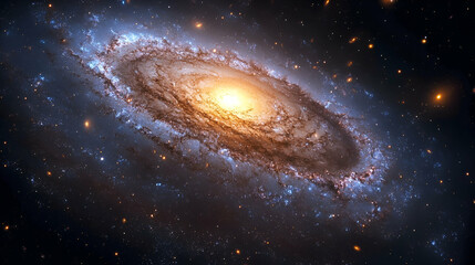 Naklejka premium Vast spiral galaxy with swirling nebulae and distant stars.