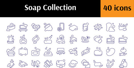 Soap Line Icon Set. Minimalistic Linear Pictogram for Web and Graphic Design, Apps, Banners, Social Network and Cards