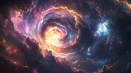 Obraz premium A swirling nebula, vibrant colors in deep space.