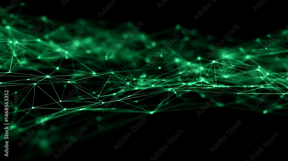 Aufkleber intricate green network of interconnected lines on a dark background, ai