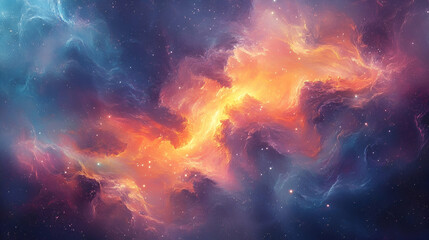 Fototapeta premium Vibrant cosmic nebulae with swirling color patterns.