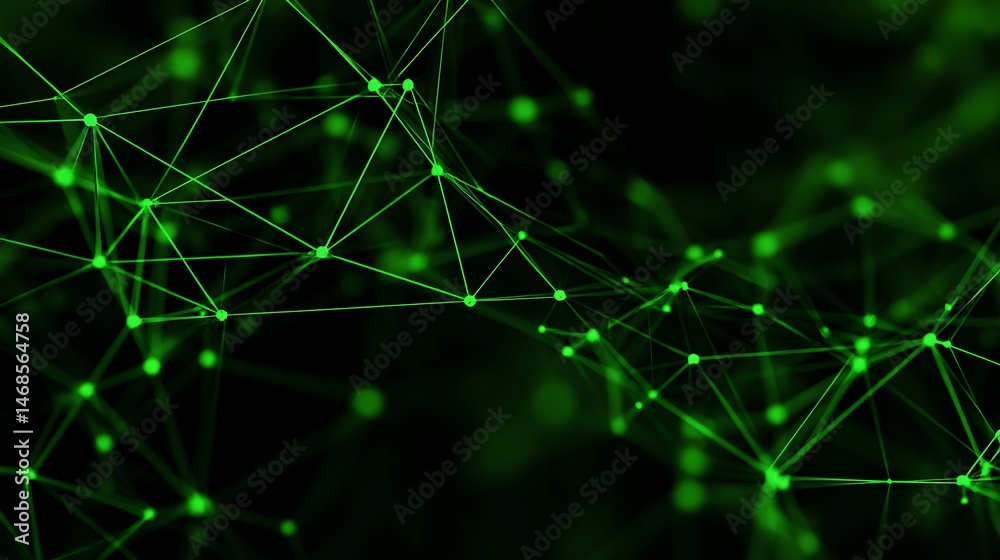 Poster intricate green network of interconnected lines on a dark background, ai