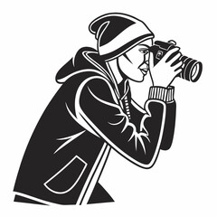 photo, person, illustration, photographing, vector, black and white,