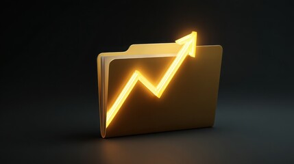 Dynamic folder with a lightning symbol illustrating a glowing upward trend arrow and growth concept in business