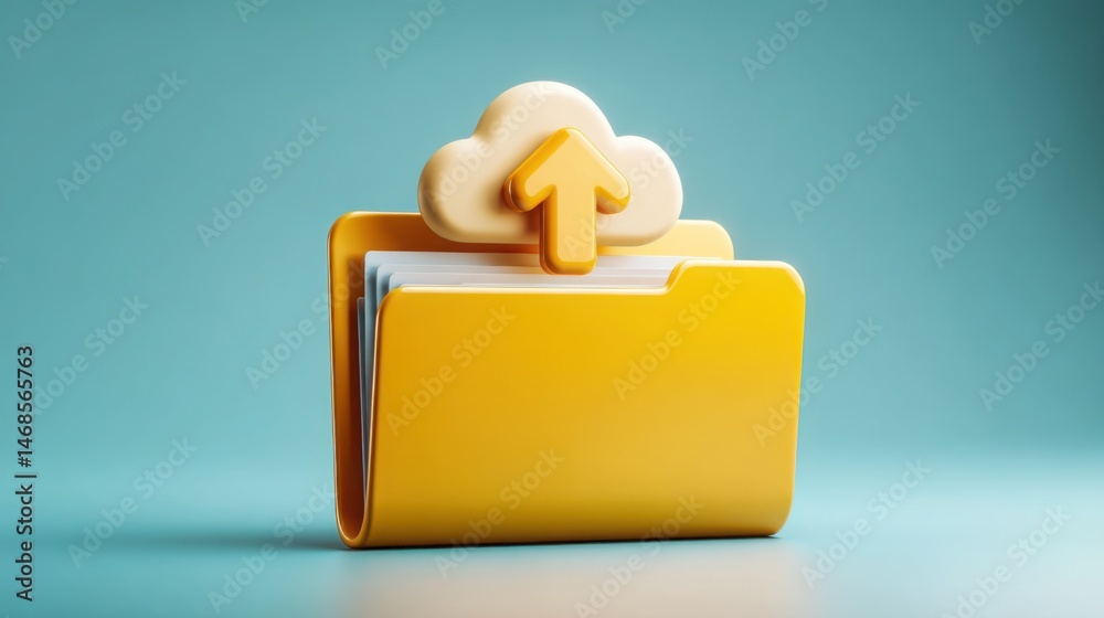 Poster bright yellow folder icon symbolizing cloud storage solutions and efficient file management in digit