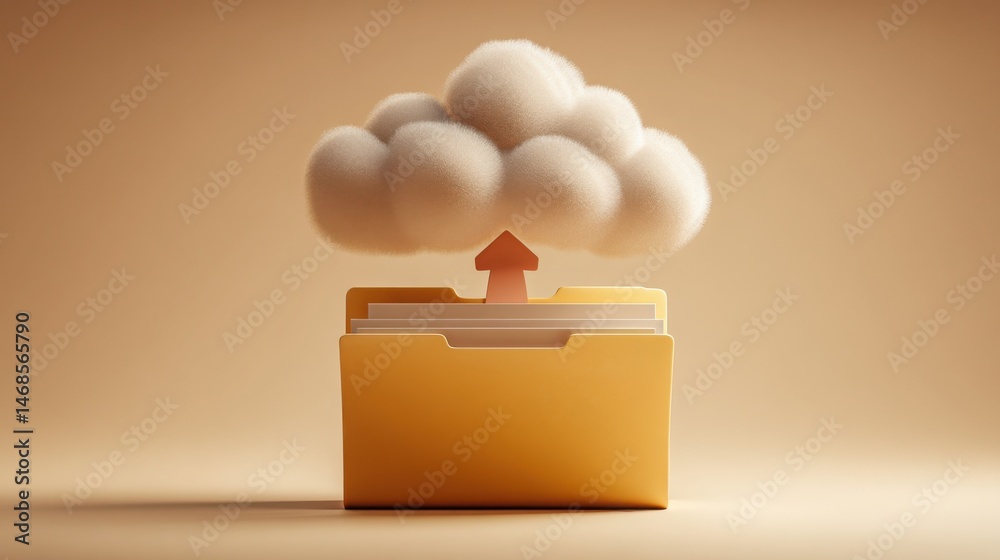 Poster dynamic image of a cloud emerging from a folder representing innovative data management and cloud so
