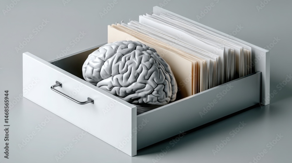 Poster a human brain inside a file box representing an ai conceptual icon for advanced document management 