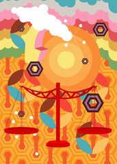 Retro 70s Background with Scale. Groovy Balance 1970s art template. Minimalistic Vintage design poster. Old-fashioned color artwork.