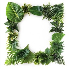 Fototapeta premium Tropical Foliage Botanical Frame: Green Leaves and Exotic Plants for Eco-Friendly Home Decor and Spring Floristry Design
