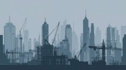 Fototapeta premium Silhouette illustration of a city under construction.