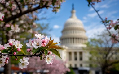 Paris, France ,Romantic Spring, Spring blossoms, Capitol Building