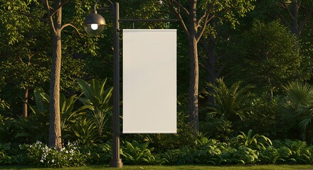 City Meets Nature—Vertical Banner Mockups Positioned for Maximum Visibility in a Green Urban Space