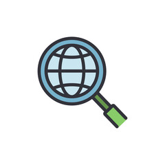 Global search and exploration concept with magnifying glass globe icon