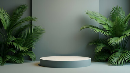 Aesthetic Minimalist Display Stage with Botanical Accent for Showcase