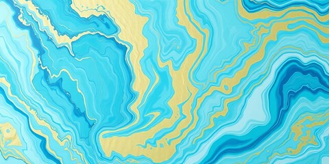 Abstract aqua blue, gold, and white marbleized paint swirls  Fluid art background, artistic, modern