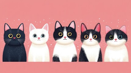 Cute cartoon cats in various colors