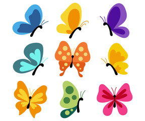 Butterfly set collection fauna cartoon colorful illustration