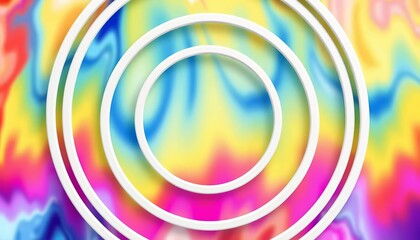 Abstract concentric white rings on a colorful background, offering ample copy space, texture, design
