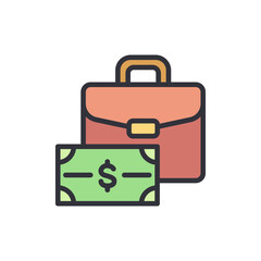 Money management and business success symbolized by briefcase and dollar