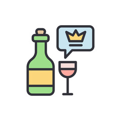 Wine Bottle and Glass with Crown Chat Bubble, Representing Premium Quality
