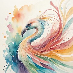 Watercolor Phoenix Colorful Rising Bird, Artwork, Fantasy